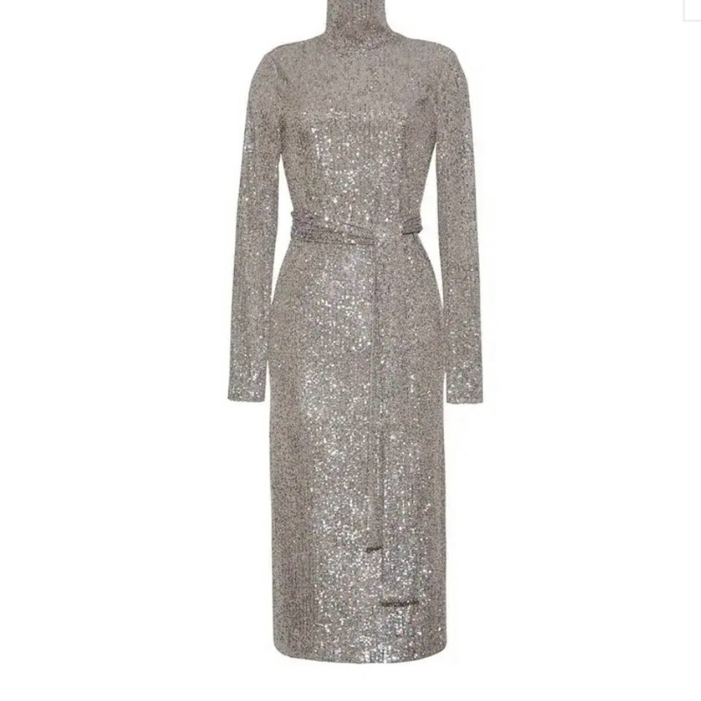 Cara Cara Silver Sequin Long-Sleeve Wrap Dress